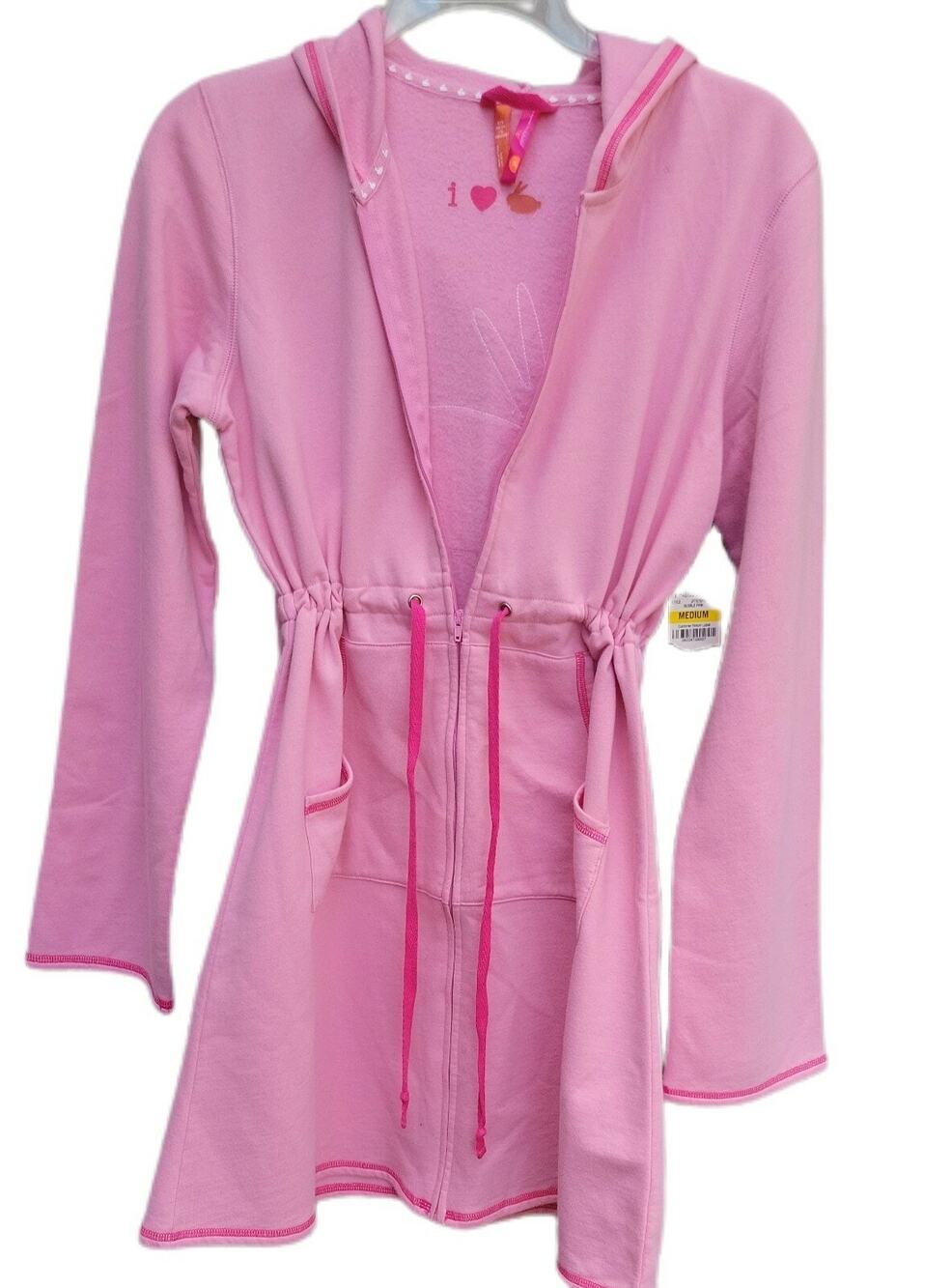 Pink Robe Hooded NWT Fleece Lined Medium Rabbit Bunny Kimono Jennifer Moore READ